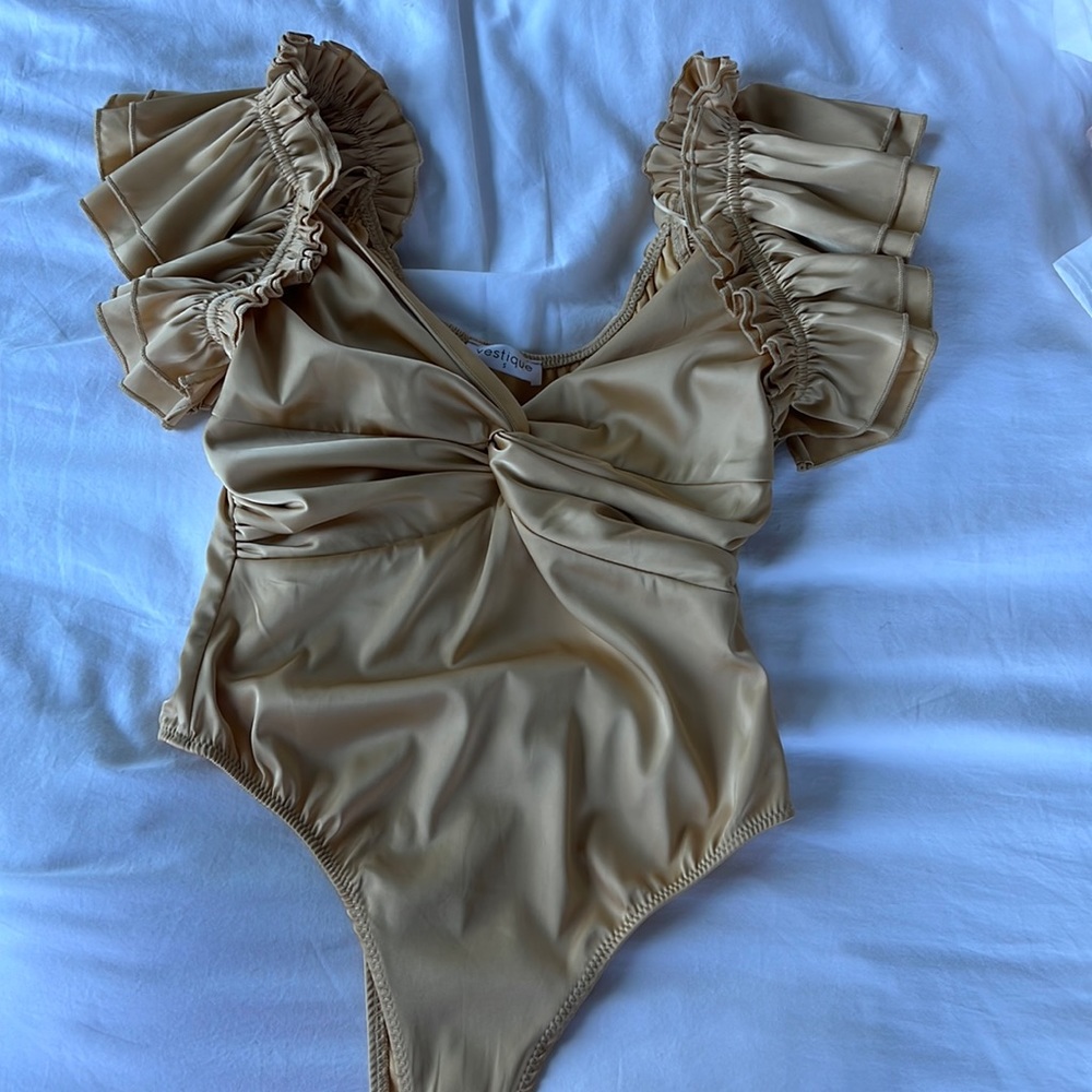 Gold ruffle bodysuit